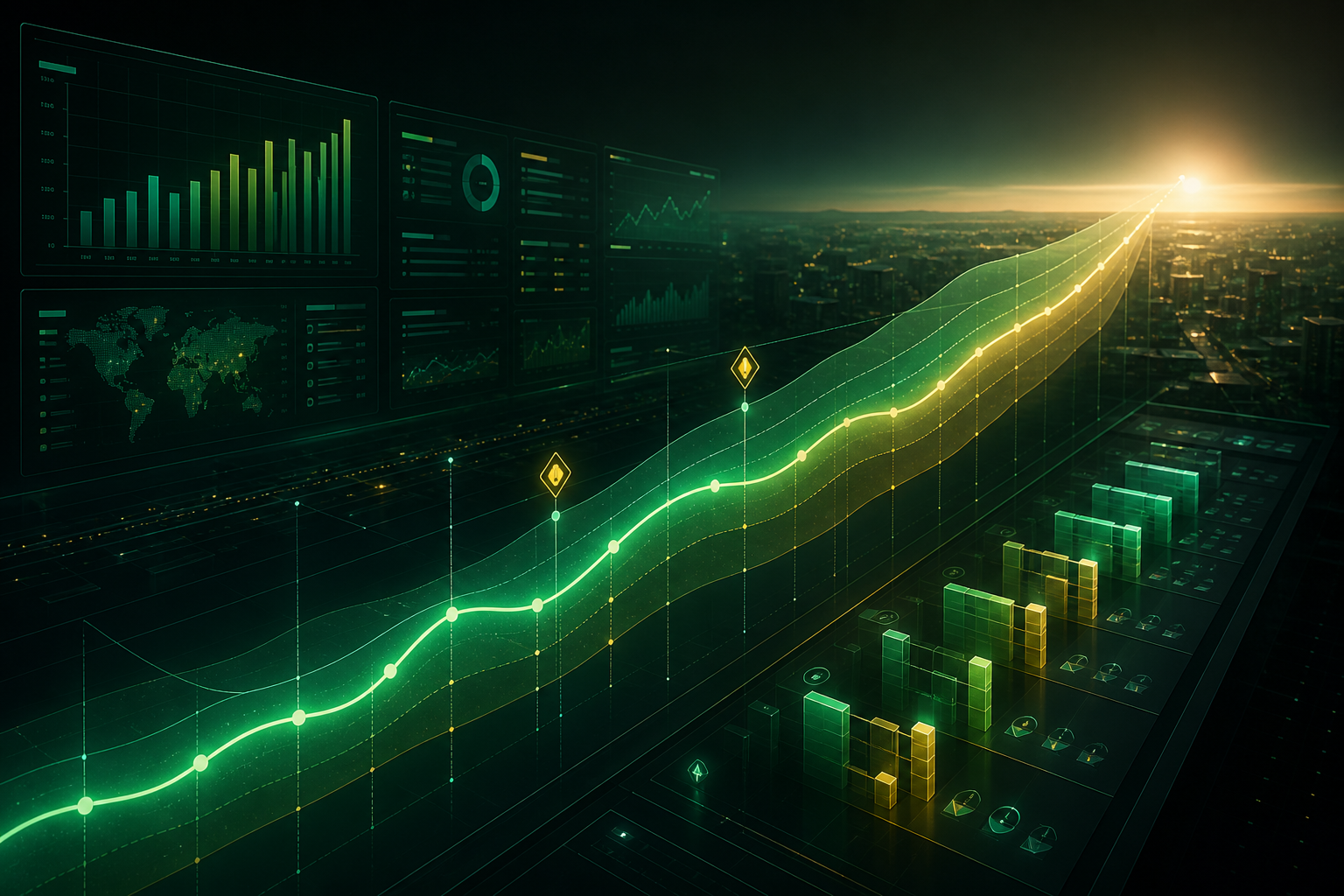 AI platform visual featuring an upward forecasting chart